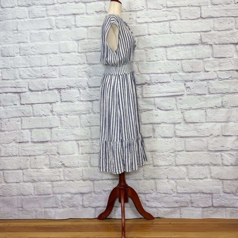 Rails Ashlyn Linen Blend Striped Metallic Tie Neck Midi Dress - Picture 3 of 6
